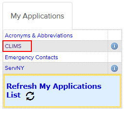 Open the ‘CLIMS’ application. Open the ‘CLIMS’ application.
