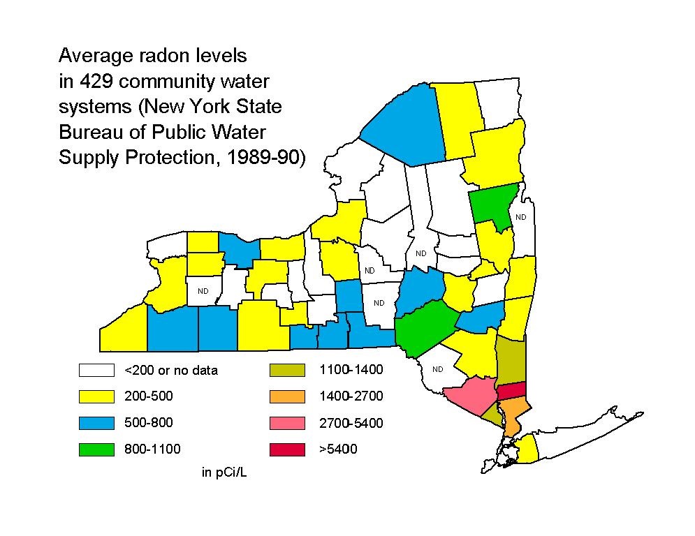 Average radon levels in community water systems