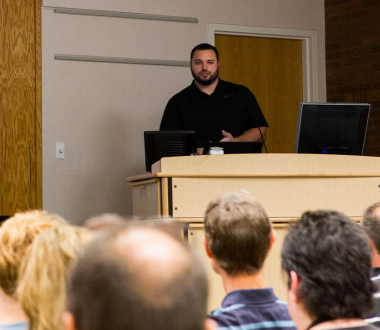 Student Dominic Centuroni gives capstone presentation