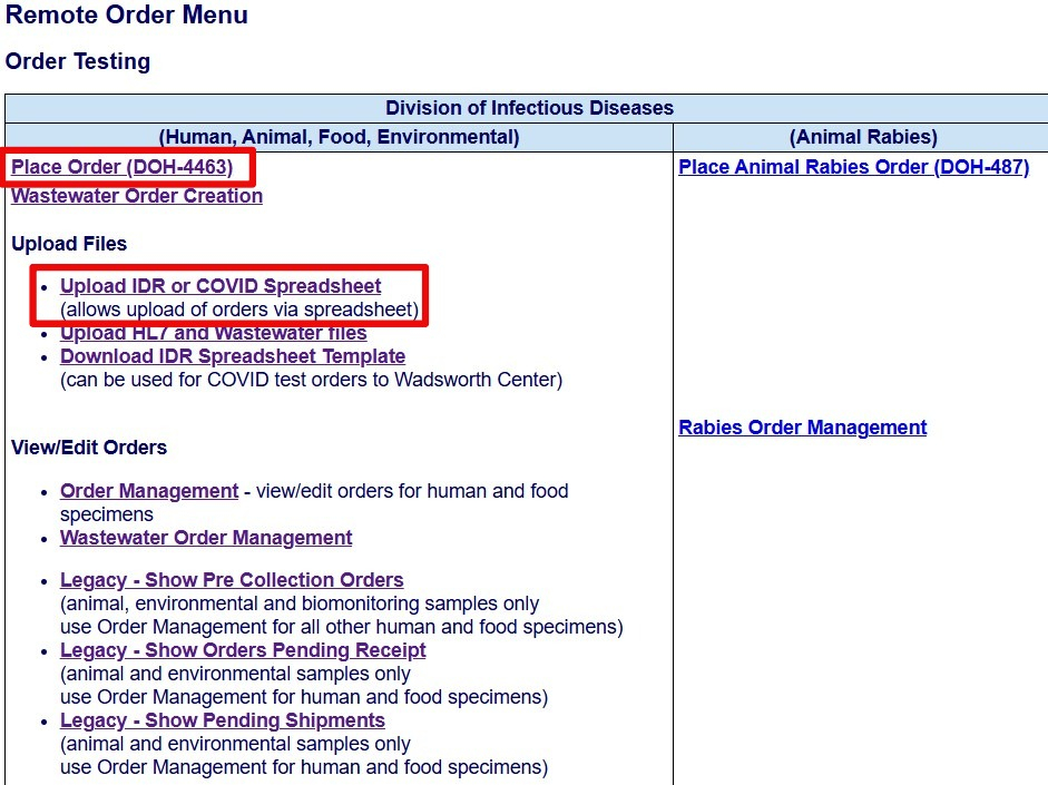 Remote order menu Remote order menu