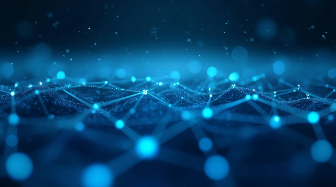 Blue bioinformatics dots and connections